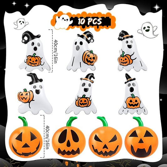 10 Packs 16 Inches Halloween Inflatable Pumpkin&Ghost Outdoor Decorations PVC Inflatable Hanging Pumpkin&Ghost Ornaments Blow Up Pumpkin&Ghost for Halloween Party Yard Garden Outdoor Decoration
