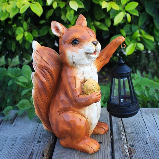 Garden Statue Outdoor,Solar Squirrel Decor Lights,Resin Figurine Squirrel with Solar Light for Patio,Balcony,Yard,Lawn Ornament,Perfect Garden Gift(Squirrel 1)