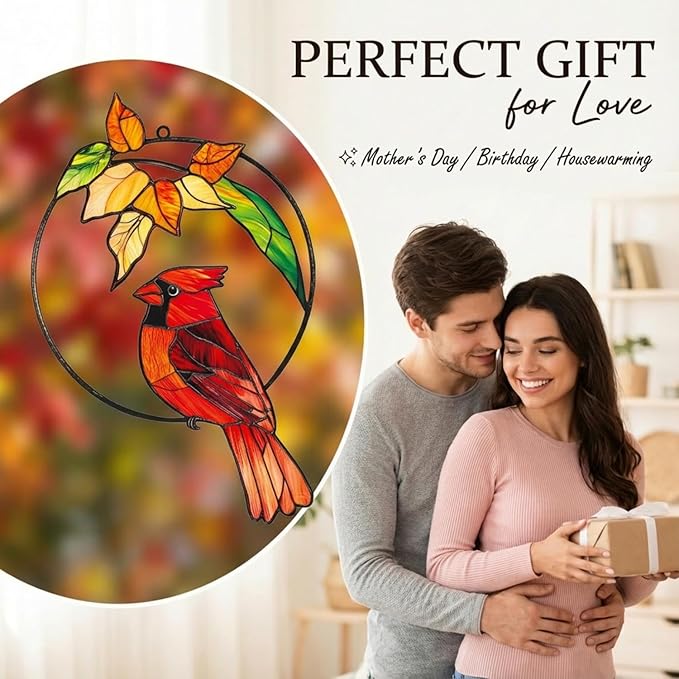 Cardinal Gifts for Women Mom Grandma, Cardinal Suncatcher for Window Hanging, Bird Lover Gift, Spring Garden Decor for Indoor Outdoor(5)
