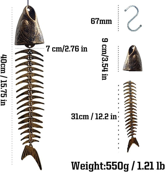 Fish Wind Chimes 1 Pack 15.75 Inch Cast Iron, Unique Design Corrosion-Resistant Durable, for Garden, Yard, Cabin, Outdoor, Beach & Camping Use