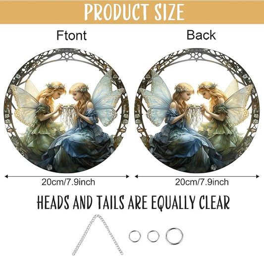 1PC Flower Fairy Acrylic Stained Glass Suncatcher Nature Round Flowers and Girls Suncatcher Hanging Decoration with Metal Chain-SunCatchers for Window Decor Outdoor Garden Decor Gift (A)