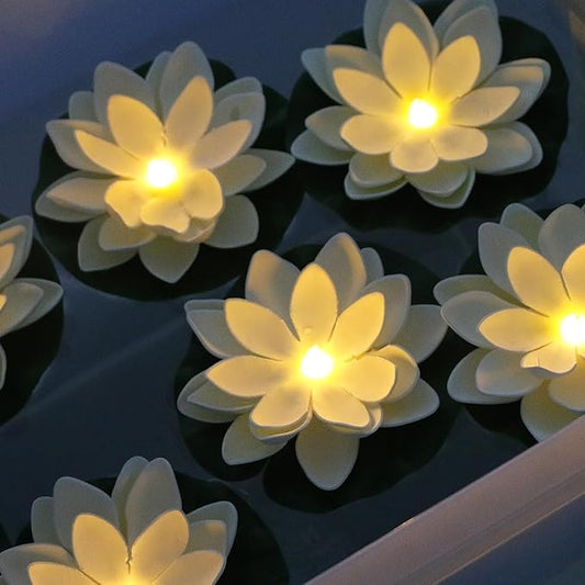 Accssoey 14 PCS Waterproof Floating Lotus Light, Floating Flower Light Battery Operated Water Activated Warm White Pool Flower Lamp Wedding,Anniversary,Garden Decoration