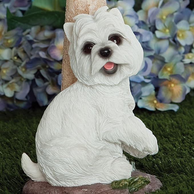 Bits and Pieces - Solar Dog Lantern-Solar Powered Garden Lantern - Resin Dog Sculpture with LED Light (Westie)