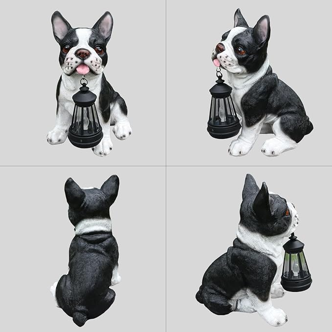 French Bulldog Statue with Solar Lantern & Double-Sided Sign, 10.6" Outdoor Dog Garden Sculpture, Waterproof Resin Frenchie Yard Art for Patio, Lawn, Porch Decoration, Gifts for Dog Lovers