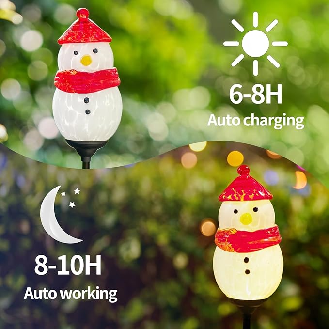 2 Pack Solar Powered Garden Stake Lights Outdoor, Cute Animal Outdoor Figurine Lights Ornament Statue Decor for Pathway, Patio, Red & Black Snowman.
