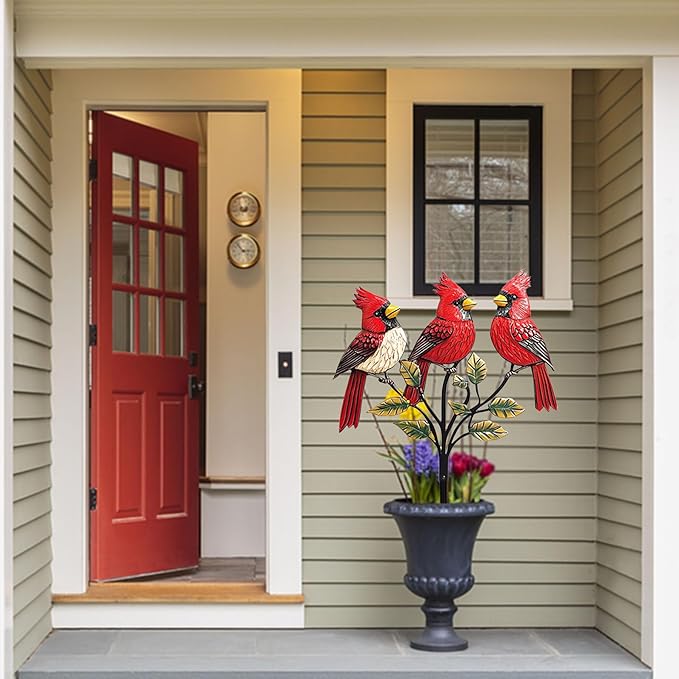 Cardinal Garden Stake, Metal Red Bird Outdoor Decor, Large Cardinal Statue for Yard, Patio, and Garden(Cardinals)