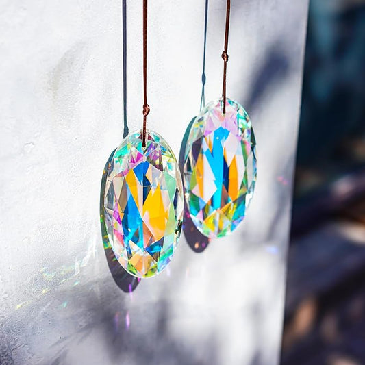 H&D HYALINE & DORA 2PCS 89mm/3.5inch Suncatcher Crystal Prism Pendant for Window,AB Color Glass Sun Catcher Prisms,Hanging Crystal Diamond Prism Suncatcher Ornament Decor