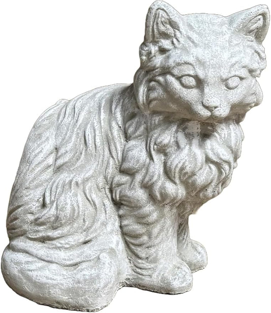 Solid Rock Stoneworks Furry Cat Concrete Garden Statue, 11 Inches Tall, Memorial