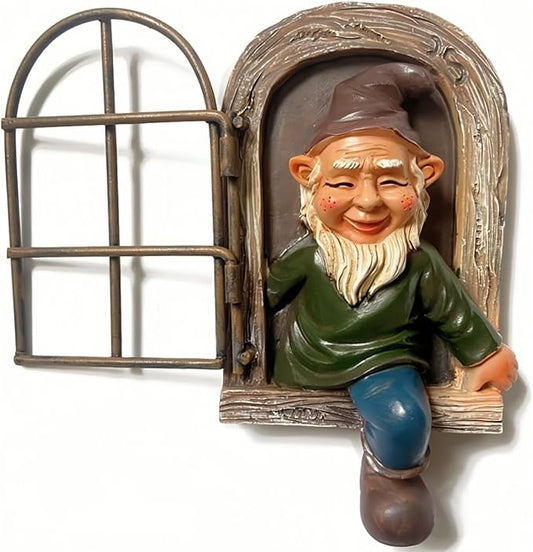 5.7-inch Elf Out The Door Tree Hugger,Funny Garden Gnome Statue, Hanging Resin Gnome Figurine,Whimsical Tree Sculpture,Garden Peeker Statue,Ideal Patio Yard Lawn Porch Decoration