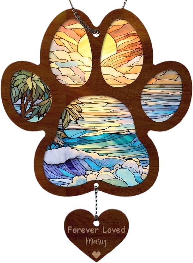 Wooden Puppy Sun Catcher - Rainbow Maker Decoration, Dog Memorial Sculpture | Wall Hanging Art for Home, Garden, Office, Window, Adds Colorful Charm to Any Space, Thoughtful to Dogs