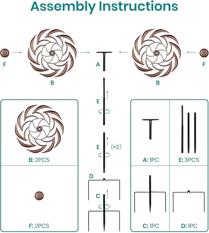 360° Copper Garden Wind Spinners Outdoor for Yard & Garden – W13xH63 Copper Metal Kinetic Sculpture Inspired by Bronze Sundial – Elegant Outdoor Decor