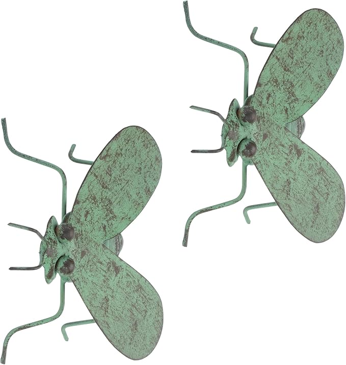 Melrose International Metal Bee Decor Set of 2 - Rustic Copper Garden Bumble Bee Iron Accents - Green
