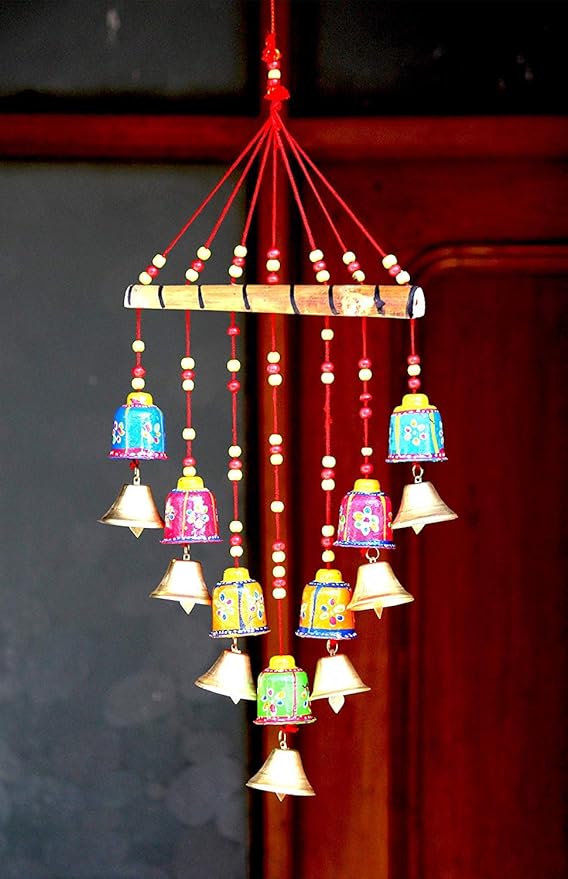Craft Junction Handcrafted Bells Design Wood Windchime (18 inch, Multicolor)