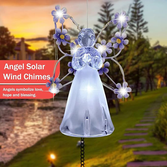 Solar Angel LED Wind Chimes for Outdoor Garden Decoration - Waterproof Hanging Lights for Window, Gazebo, Patio - Gifts for Women (Purple)