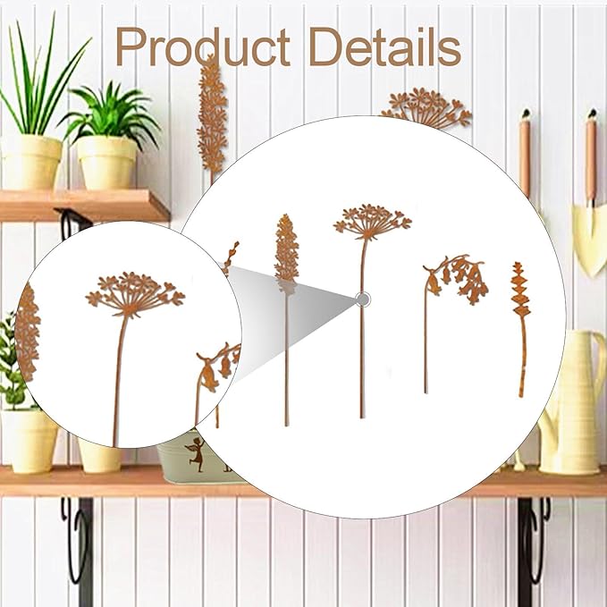 5Pcs Decorative Garden Stakes Metal Outdoor Yard Patio Pathway Rustic Ornaments Landscape Decor- Style C