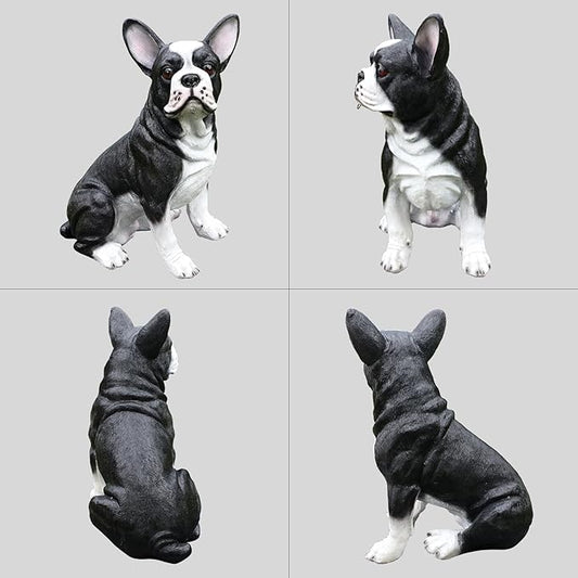 Boston Terrier Garden Statue with Solar Lantern & Welcome Sign, 17" Large Outdoor Dog Decor Yard Art Figurine, Funny Pet Memorial Gift for Patio Lawn Porch Housewarming