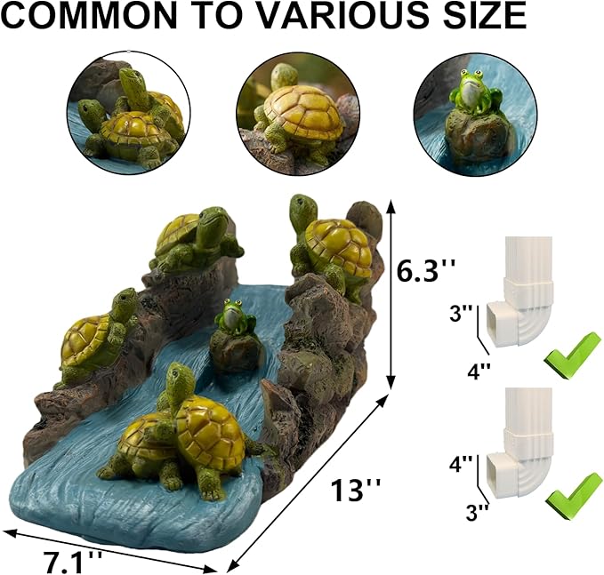 Turtle Splash Block - Decorative Resin Gutter Downspout Diverter, 11” x 6.1” x 6.9”, Durable Water Flow Protector for Yard, Garden & Patio, Functional Outdoor Tortoise Statue for Rainwater Drainage
