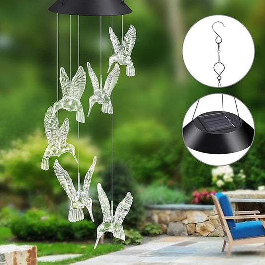 TDA Solar Wind Chimes Light Outdoor Changing Color Decorative Mobile Portable for Patio Walkway Pathway Backyard Landscape Decoration (Transparent Hummingbird)