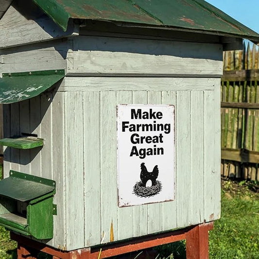 Funny Chicken Coop Signs and Accessories, Make Farming Great Again, Patriotic Farmhouse Metal Wall Art for Coop Farm Stand Chicken Farm Fresh Butt Nuggets Sign 8×12 Inch (black chicken coop)