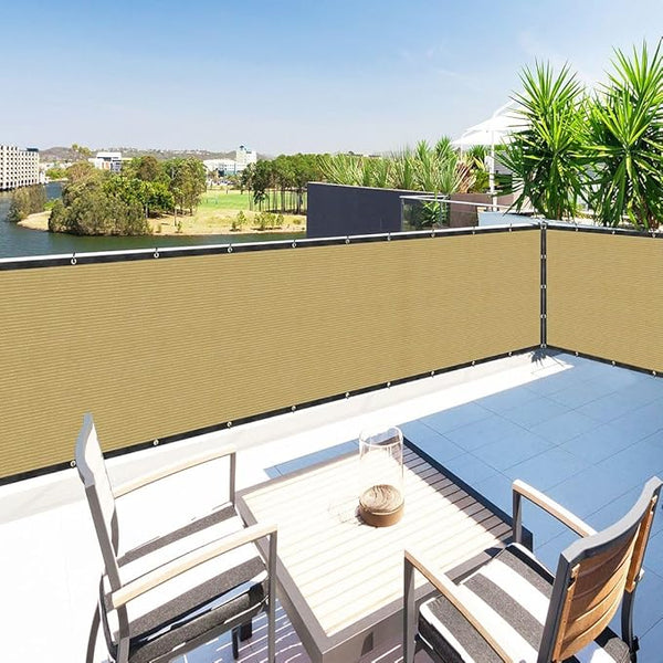 Houssity Beige 3' x 89' Balcony Deck Fence Privacy Screen Cover Panel Shade Cloth Fabric for Chain Link Fence Patio Pool Railing Driveway Walkway Porch Playground Dog Kennel Residence Commercial Use