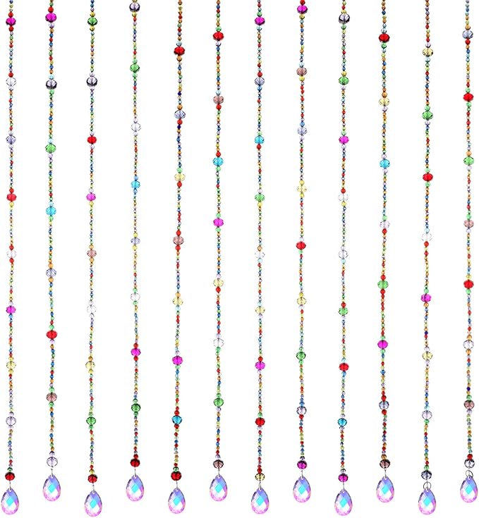 Suncalla 12 Pcs Crystal Garland Strands Colorful Crystals Suncatcher Hanging Sun Catcher with Chain Pendant Ornament for Window Party Wedding Home Decoration