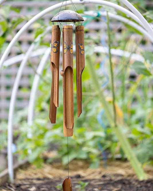 Cohasset Gifts 125 Butterfly Simple Bamboo Wind Chime, Large, Hand Painted Monarch