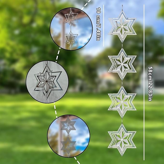 12PCS Stainless Steel Bird Deterrent Wind Spinners for Outside – Reflective Outdoor Bird Repellent Hanging Ornaments, Humane Pigeon Scarer for Yard Garden, Balcony, Patio, Roof & Window (12, Star)