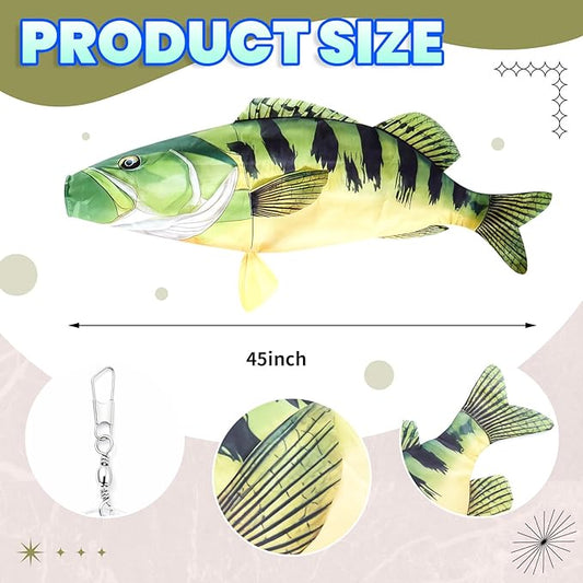 Newwiee 1 Pcs 45" Realistic Fish Windsock, Heavy Duty Fade Resistant Outdoor Hanging Flag with Swivel Clip for Boat, Dock, Lake House, Patio and Yard Decor (Bass)