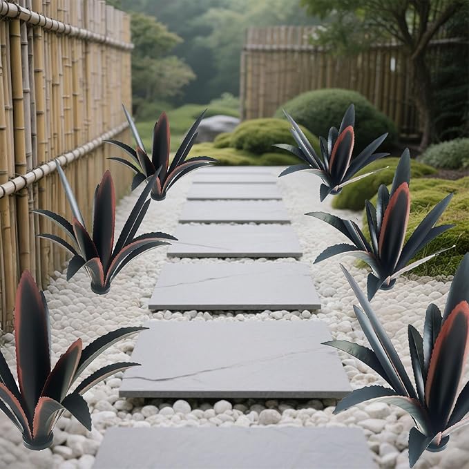 DIY Metal Agave Plant Art Yard Tequila Art Sculpture (9 Leaves -Black)