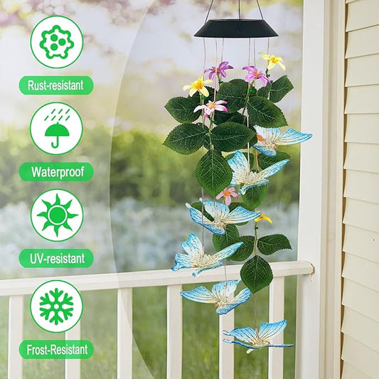 Butterfly Solar Wind Chimes Outside,Color Changing Solar Lights Dangler Mobiles for Outdoor,Hanging Decoraition for Patio,Porch,Yard,Gifts for Women