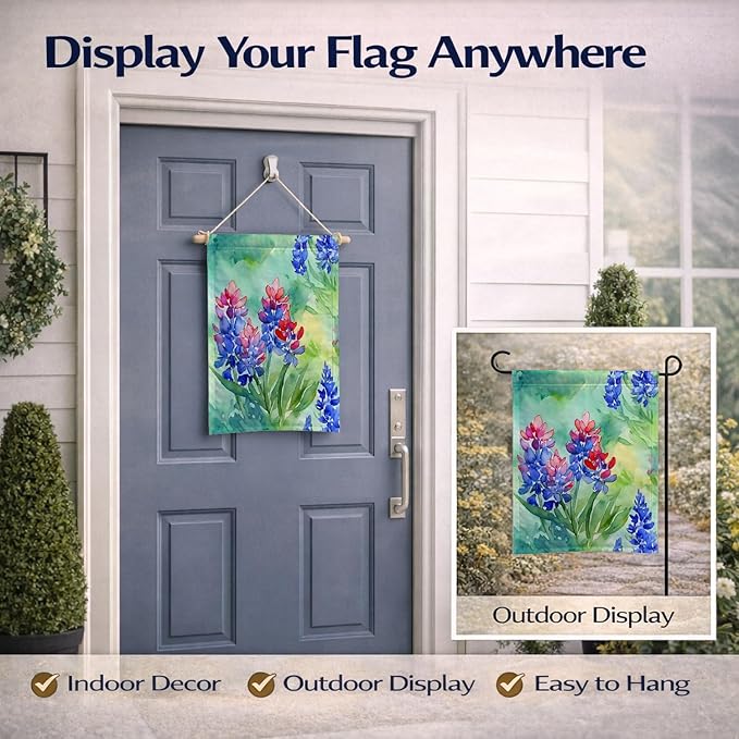 Caroline's Treasures Texas Bluebonnets in Watercolor Garden Flag Mailbox Flag Decorative Yard Flag Banner Outside Patio Artwork Yard Flower Beds, Garden Size, Multicolor