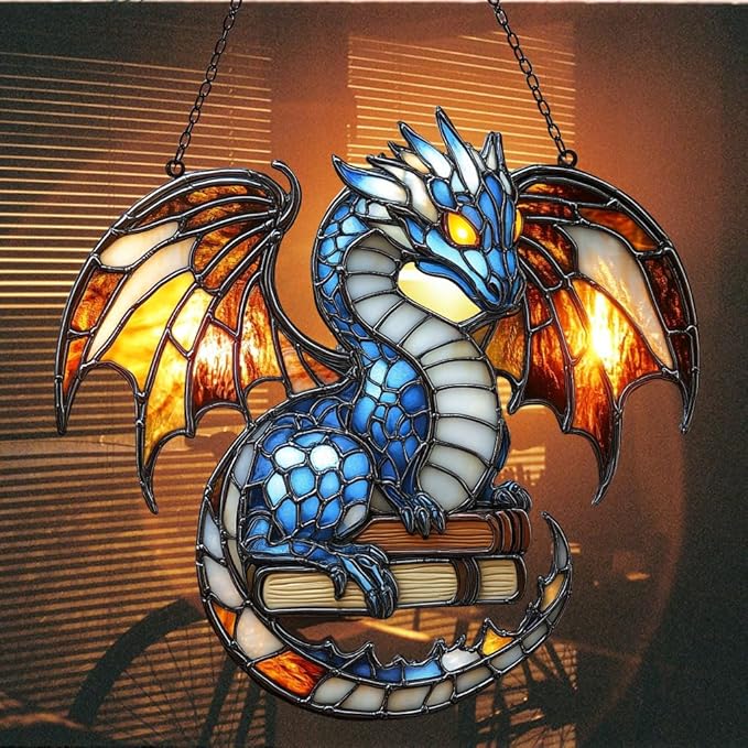 Elder Mythical Dragon Acrylic Suncatcher Stained Glass Effect Window Car Hanging Christmas Ornament Indoor Outdoor Decor Garden Sun Catcher Panel for Dragon Lover for Women Mom Grandma