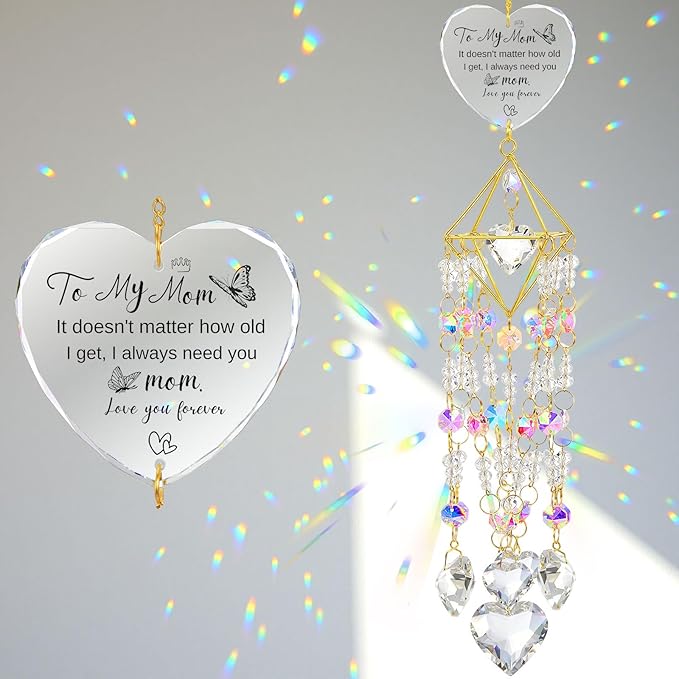 AceOrbit Mom Thank You Gift, Crystal Suncatchers for Window Hanging Wind Chime Garden Suncatchers Rainbow Indoor Outdoor Decor Unique Mom Birthday Gifts from Daughter, Happy Mother's Day