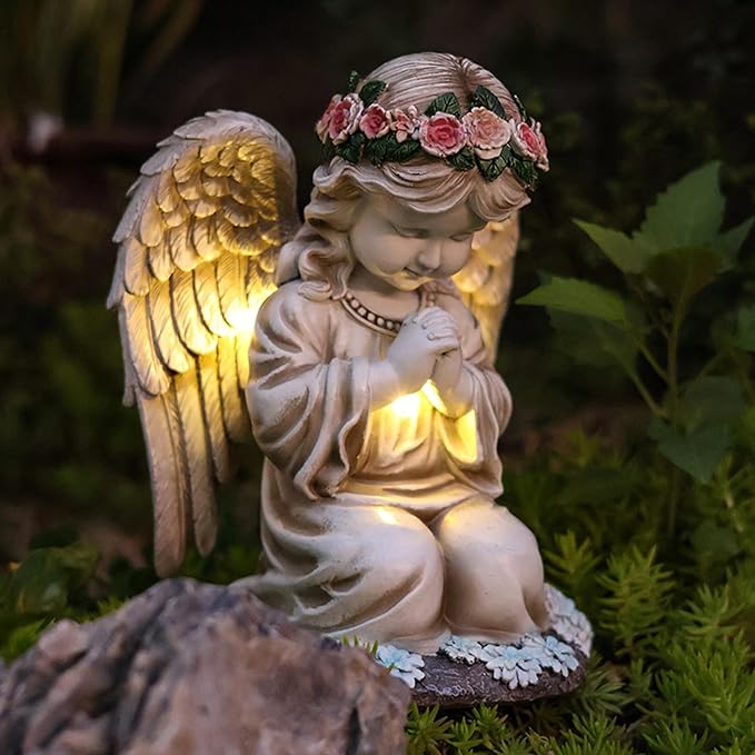 Choies Angel Gifts for Mom Grandma Granny Aunts,Birthday Sympathy Memorial Gifts,Solar Praying Angel Figurines for Outdoor Garden,Yard,Cemetery,Grave Decoration