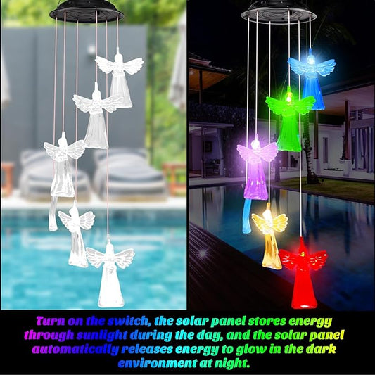 Baquler 4 Pcs Solar Wind Chimes for Outside Hummingbird Angel Butterfly Dragonfly Waterproof Hanging Solar Lights for Patio Garden Yard Porch Outside Gifts for Mom Grandma Women