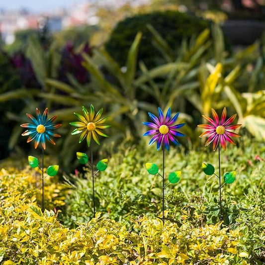Stargarden 4Pcs Metal Wind Spinners, Garden Pinwheels for Yard, Small Windmills Decorative Garden Stakes for Yard Lawn Patio Outdoor