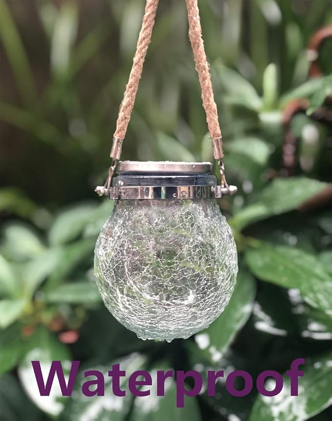 2 Pack Hanging Solar Powered LED Lights,Cracked Glass Ball Light, Waterproof Outdoor Christmas Decorative Lantern for Garden, Yard, Patio, Lawn (Colorful)