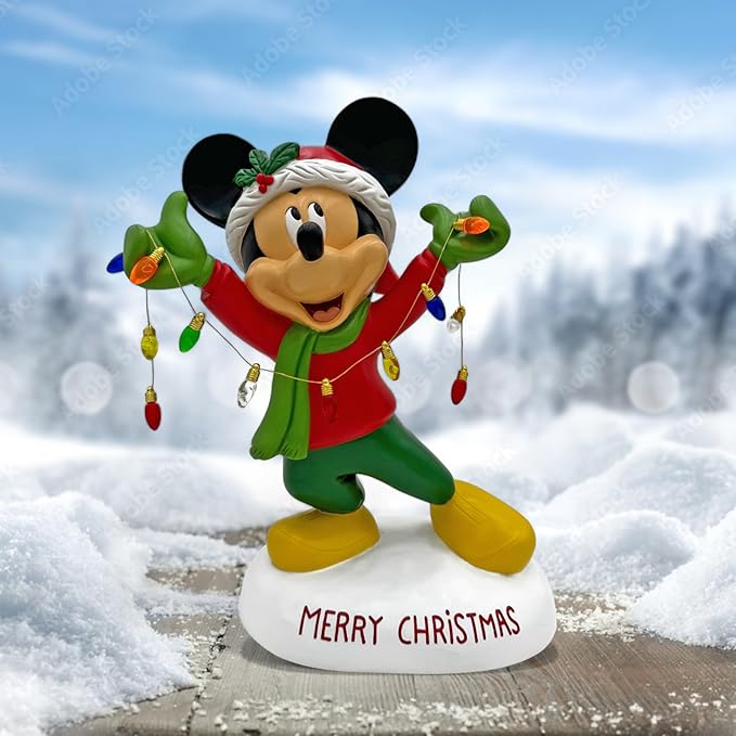 Disney Mickey with Lights Merry Christmas Garden Statue, 12 inches Tall, Officially Licensed Disney Product