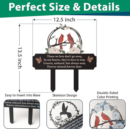 Double-Sided Memorial Stake for Cemetery, Cardinal & Peony Grave Markers for Humans, Metal Cemetery Decorations for Grave, Sympathy Gifts for Loss of Mom, Dad, Loved One, Weatherproof 13.5x10.5
