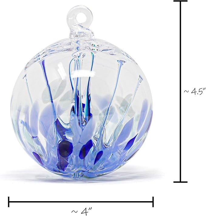 Luke Adams Handmade Glass Gazing Balls for Garden – Hand Blown Glass Gazing Ball for Yard Décor – Decorative Garden Globe Raindrop (Blue)