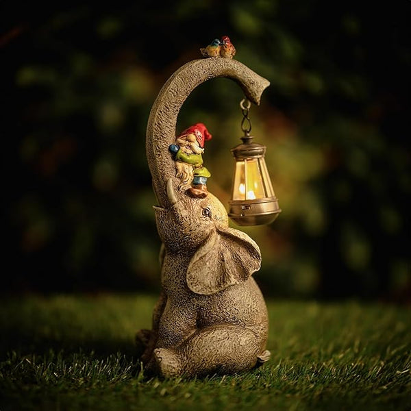 Banax Elephant Solar Garden Ornaments with Lanterns 11 in Elephant Garden Statues Outdoor Figurines with Solar Powered LED Lights for Garden Decor Durable Resin Outdoor Statues for Patio Yard