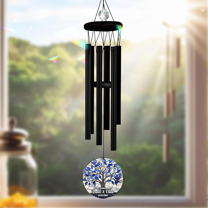Personalized Wedding Gifts for The Couple, Custom Crystal Tree of Life Wind Chime, Suncatcher Ornament Outdoor Chimes Hanging, Mother's Day Birthday Gifts for Women, Grandma, Nana Garden Décor