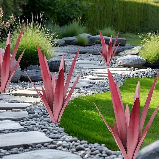 EROCK 2 Pcs Tequila Rustic Sculpture, Wind Resistant Metal Agave Plant Outdoor Home Decor, DIY Rustic Hand Painted Metal Agave Garden Art Plant Country Sculpture Statue Patio Stake Lawn Ornament Gift