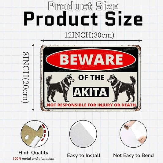 Beware Of The Dog Akita Sign Aluminum Metal Tin Signs Outdoor Yard Sign Warning Sign For Fence Yard Home Kitchen Farm Garden Wall Decor 8x12 Inch