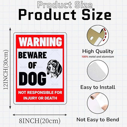 Beware of Dog Sign Beagle Metal Sign Warning Beware of Dog Signs for Fence Outdoor Farm Garden Gate Home Yard Decor 8x12 Inch