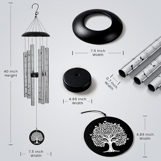 Memorial Wind Chimes with Suncatcher, Sympathy Gifts Wind Chime for Loss of Loved One, 40" Sympathy Wind Chime with 6 Anodized Aluminum Tubes Tuned for A Soothing Melody