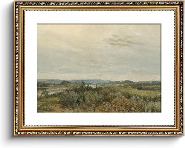 ARPEOTCY Vintage Gold Framed Large Wall Art, Nature Trees Landscape Rivers Retro Paintings, Canvas Prints with Antique Frame, Victorian Wall Pictures Decor for Living Room Gallery 16x20 inch