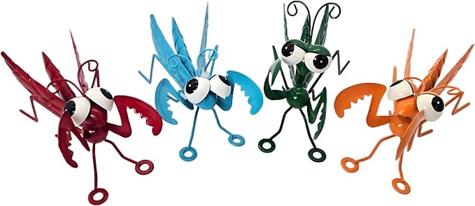 Metal Praying Mantis Sculptures Outdoor Yard Art Garden Patio Decor, Set of 4 Statues for Insect-Themed Garden Decoration