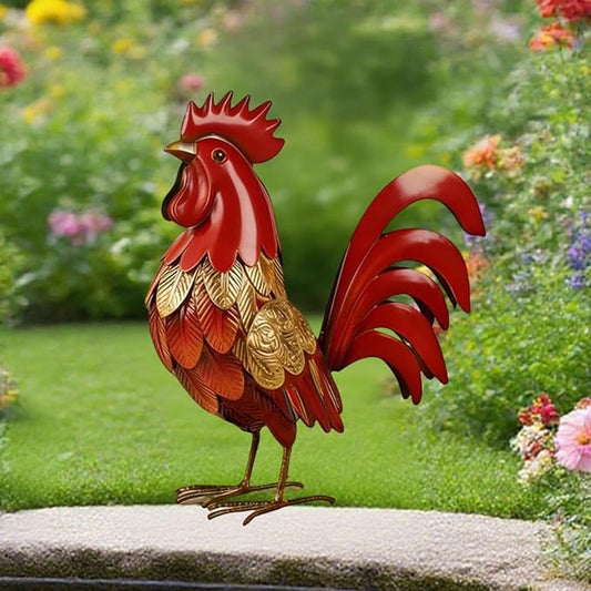Baoblaze Rooster Statue Garden Accessories Animal Figurine Decoration DIY Multipurpose Red Landscape Ornament for Patio Outside Garden