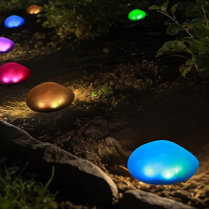 Solar Powered Outdoor Lights - Waterproof Garden Path Lighting, Pebble Shape Landscape Lights for Yard, Lawn, Patio, Walkway, Colored Light(1 pc)